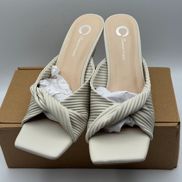 Tru Comfort Greer White Pleated High Heel Mules Square Toe Slip In Sandals 9 - Picture 2 of 9